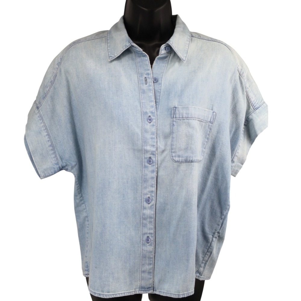AG Adriano Goldschmied Oversized Light Wash Denim Button Up Shirt Coastal S NWOT